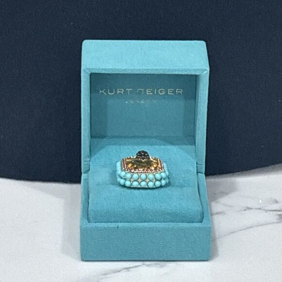 Kurt Geiger Eagle Head Cocktail Ring Crystal Statement Gold Tone Size 8 NEW - Picture 10 of 16